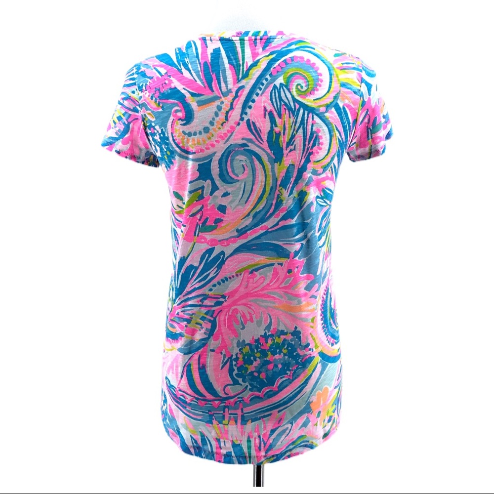 Lilly Pulitzer Pink Blue Etta Top Carnival Coral - Picture 5 of 9